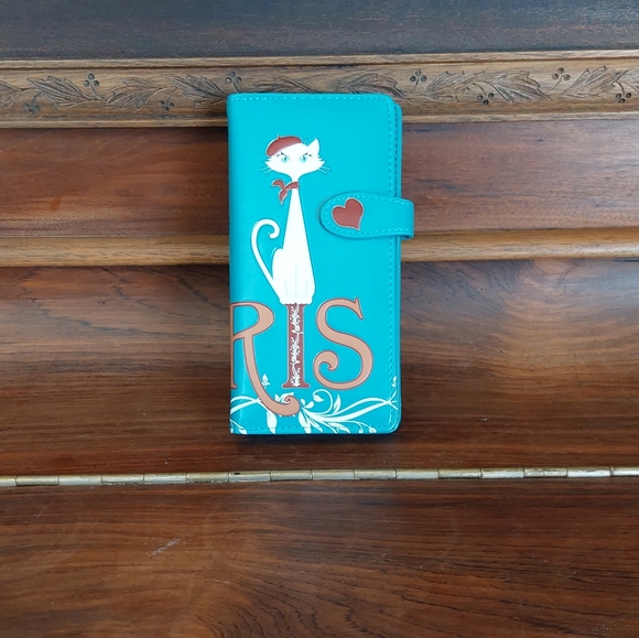 Shagwear Large Zipper Wallet Paris Cat Teal - New - Picture 2 of 5